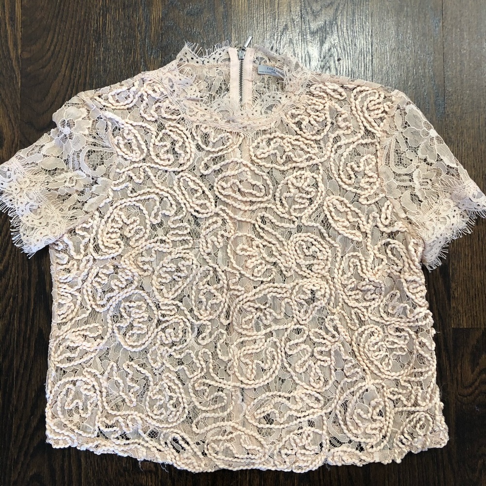 Zara Embroidered Light Pink Lace Top